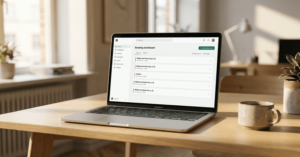 Simpel Booking dashboard på en bærbar computer