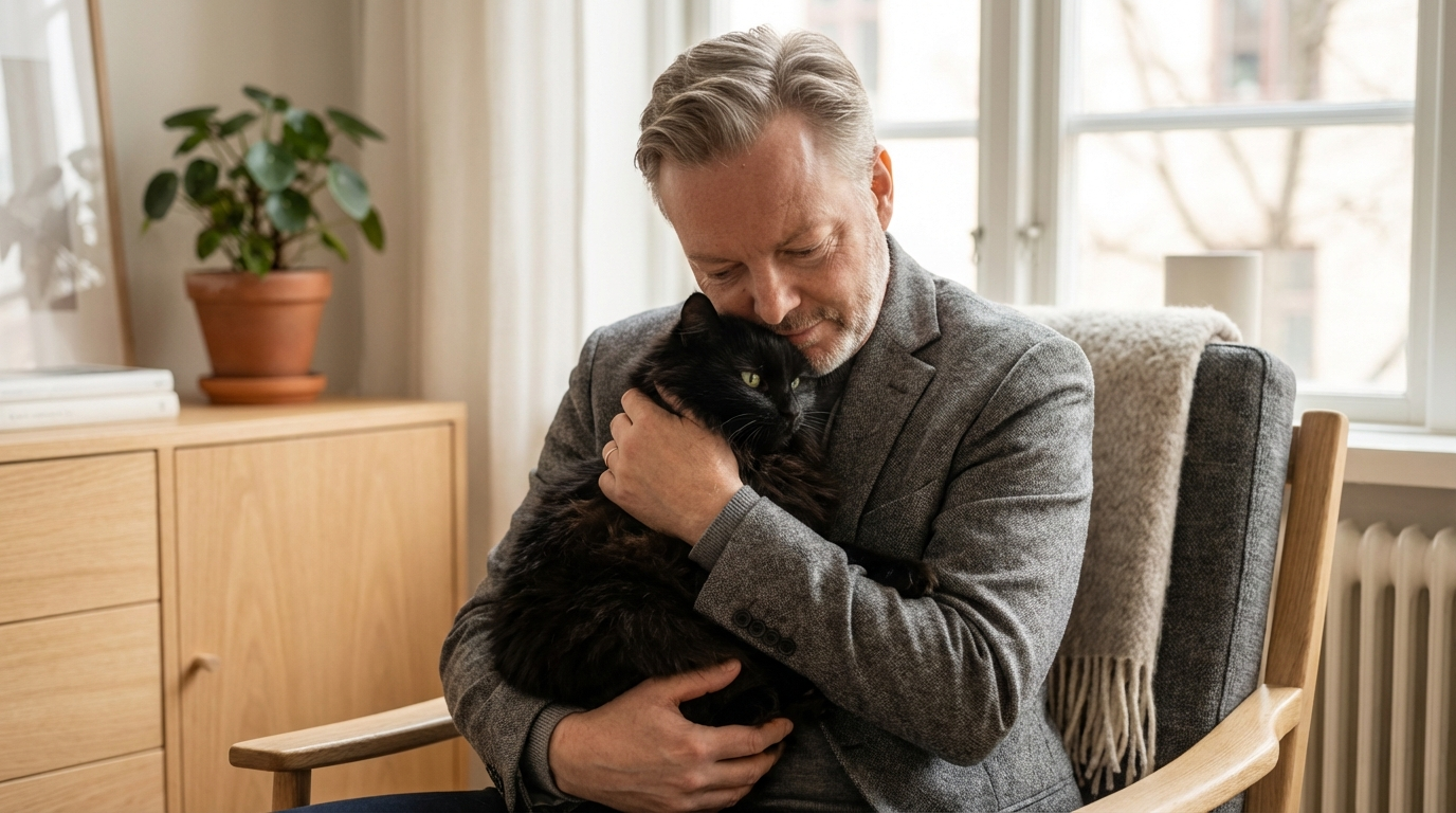 Troels med sin kat Skygge